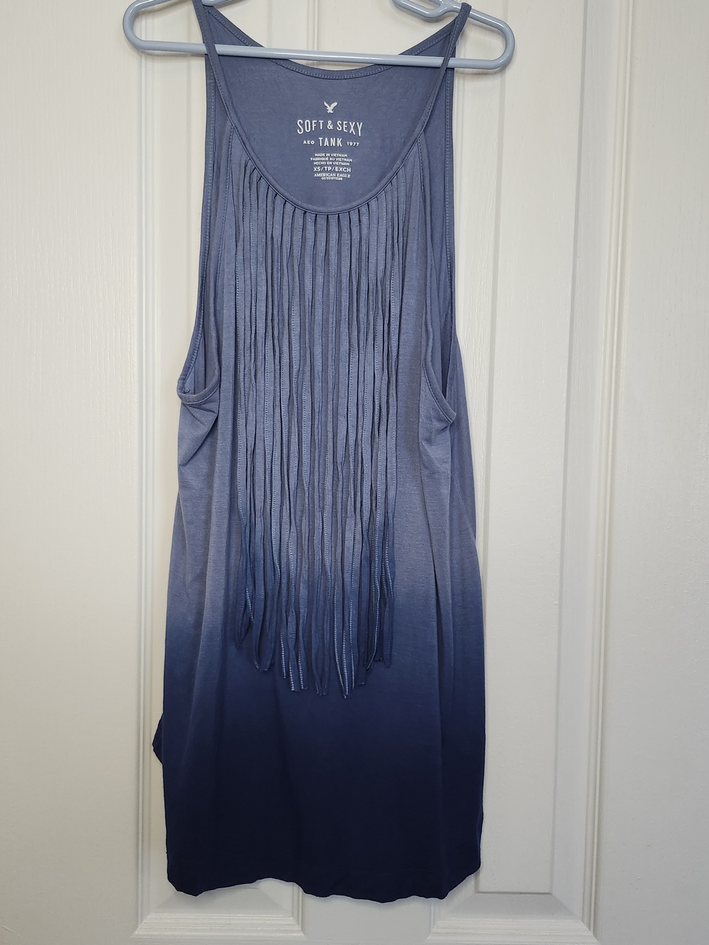 American Eagle Outfitters Soft & Sexy Fringe Tank Top In Ombre Blue - Size XS